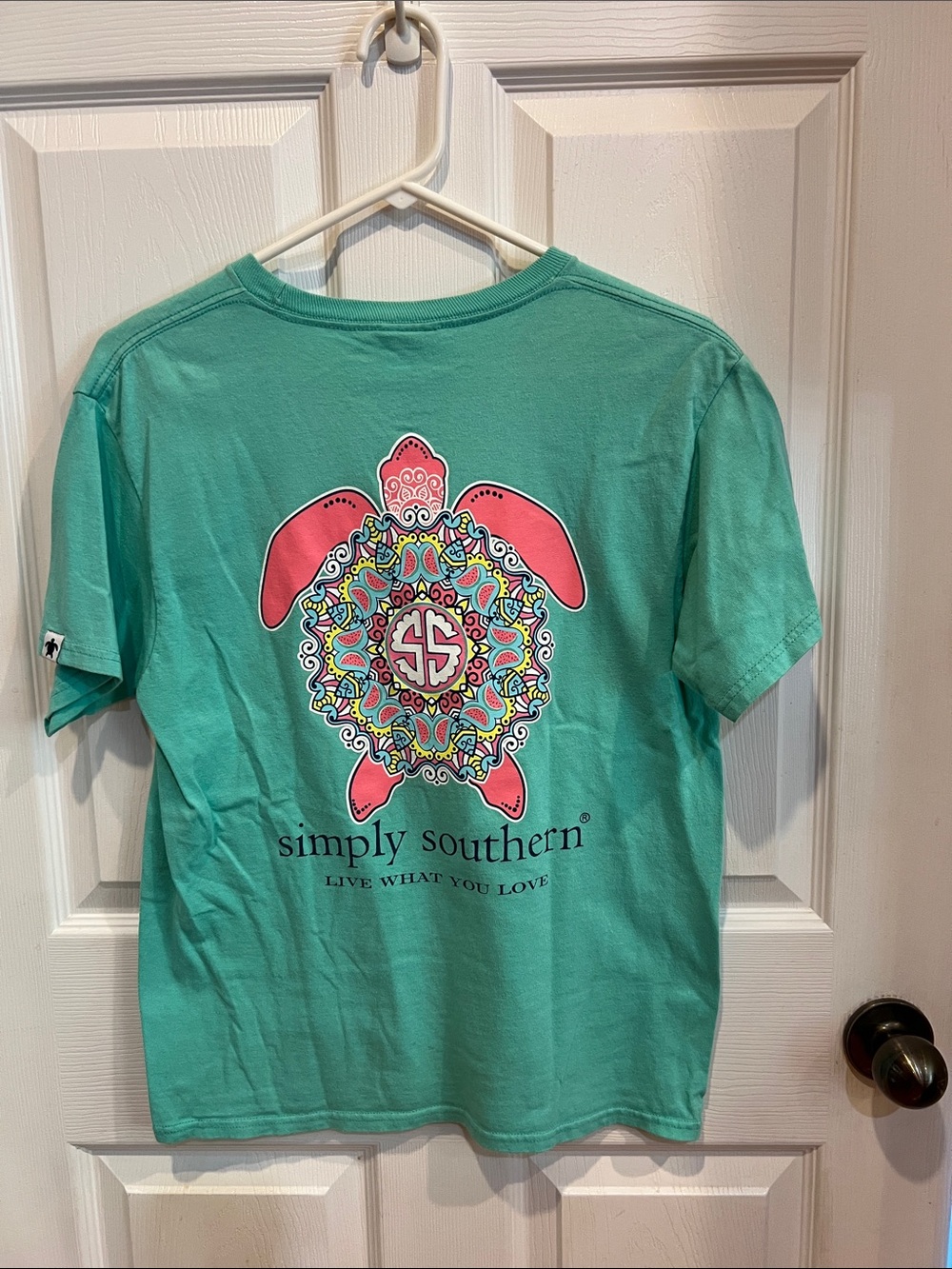 Simply Southern Seafoam Green Graphic Turtle Tee with Pink Accents